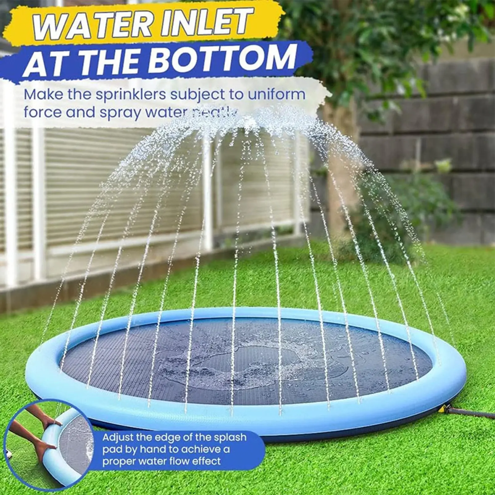 Blue PVC Pet Splash Pad, Non-Slip Durable Dog Water Play Mat, Foldable Summer Outdoor Court Sprinkler Chair, Suitable for Small Dogs, Water Inlet, Summer Fun