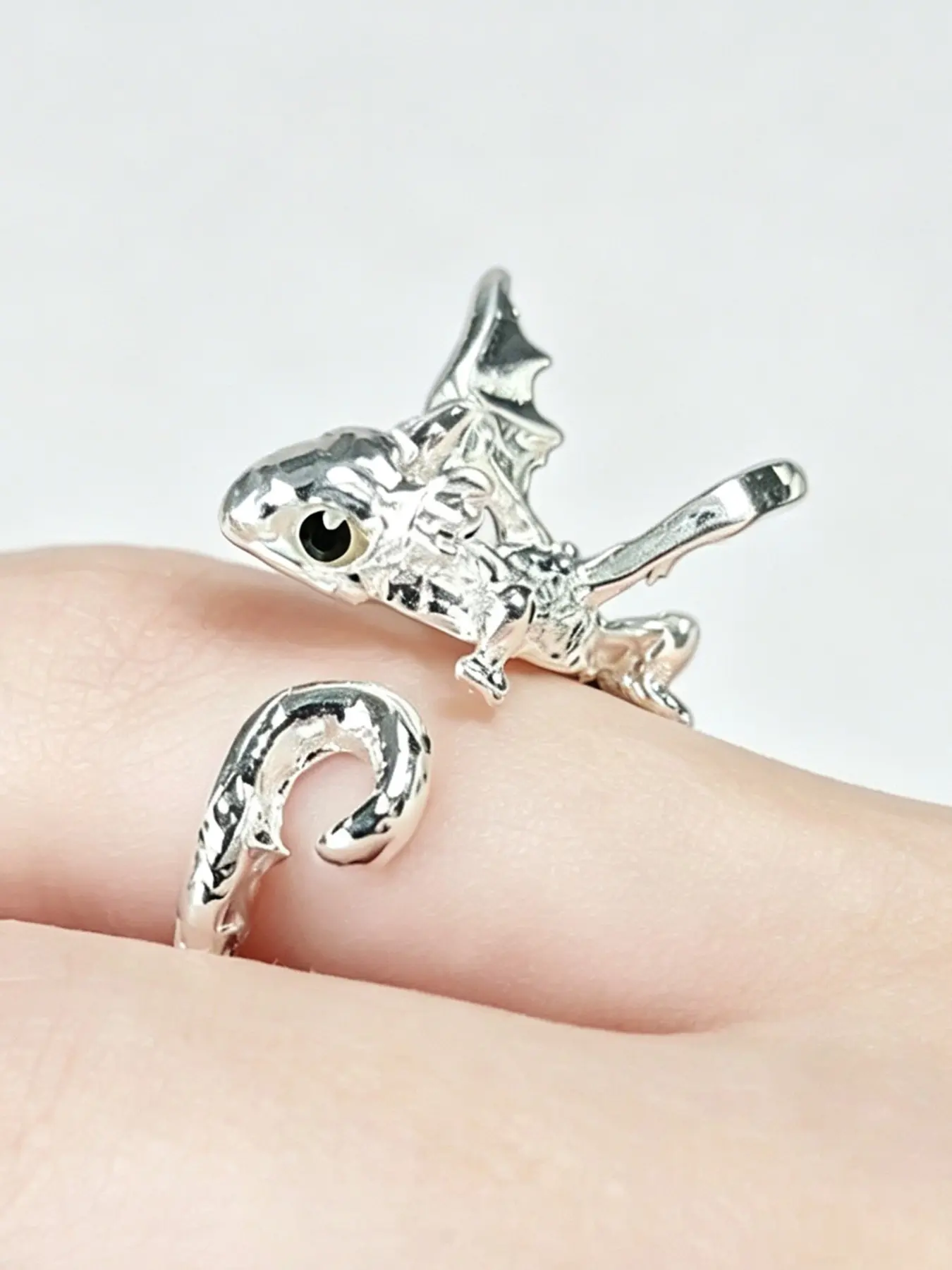 Elegant Silver Dragon Ring, Unique Open Design, Party Wear, Animal Pattern, All Seasons, Fashionable and Stylish Jewelry