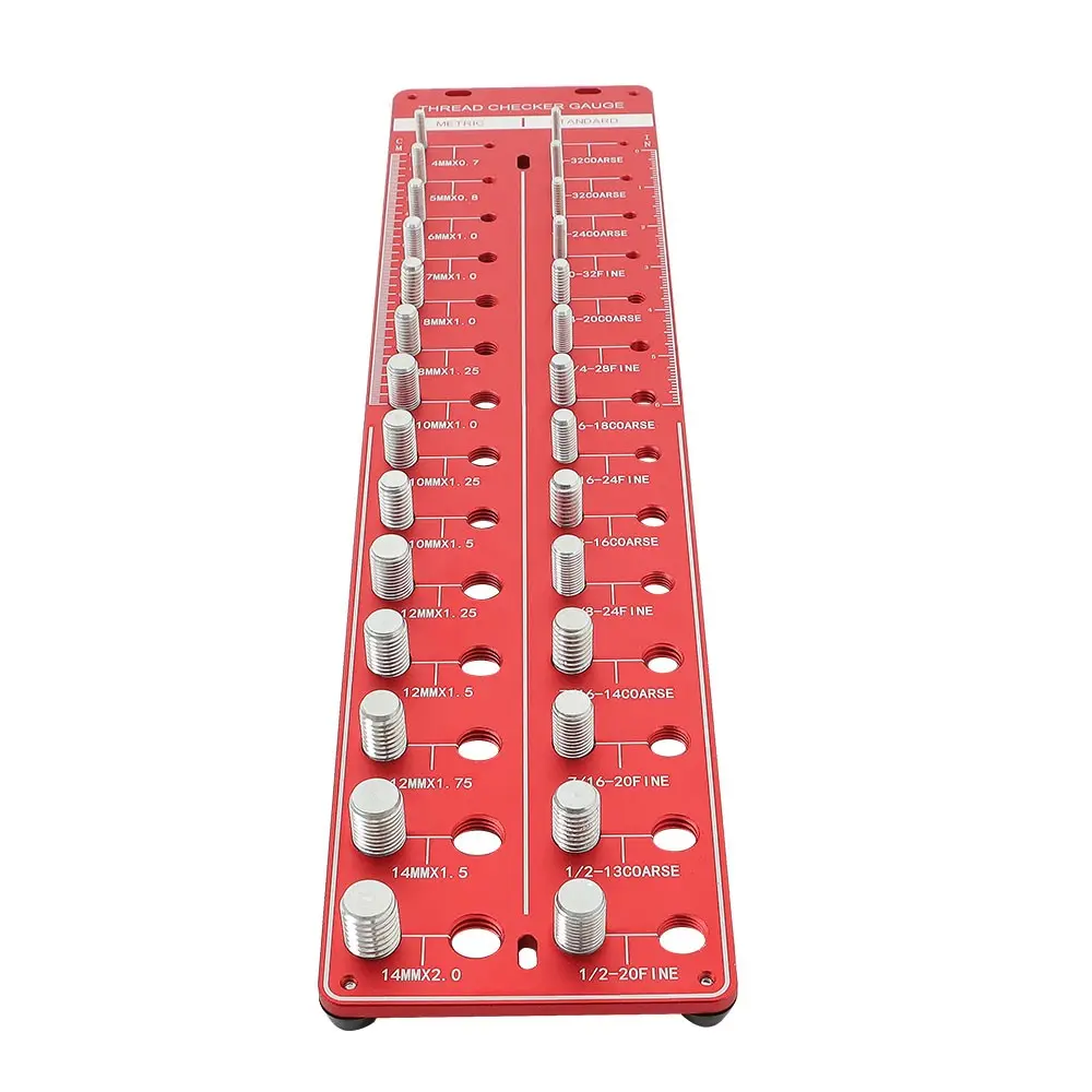 Thread Identifier Gauge - 12.9 Grade Hardness Tool Steel, Aluminum, 16.8in*4.3in, 6-32 Fine to 1/2-20 Fine, for Nuts and Bolts Inch-Metric Thread Checking