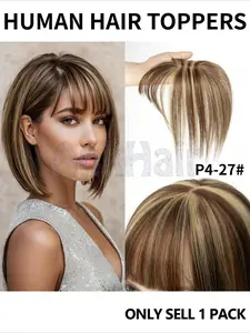 8-12inch Hair Topper with 2 Clips, Invisible Lace Human Hair Toppers for Women, Natural Look for Thin Hair, 5x9cm Base, One Piece Toppers