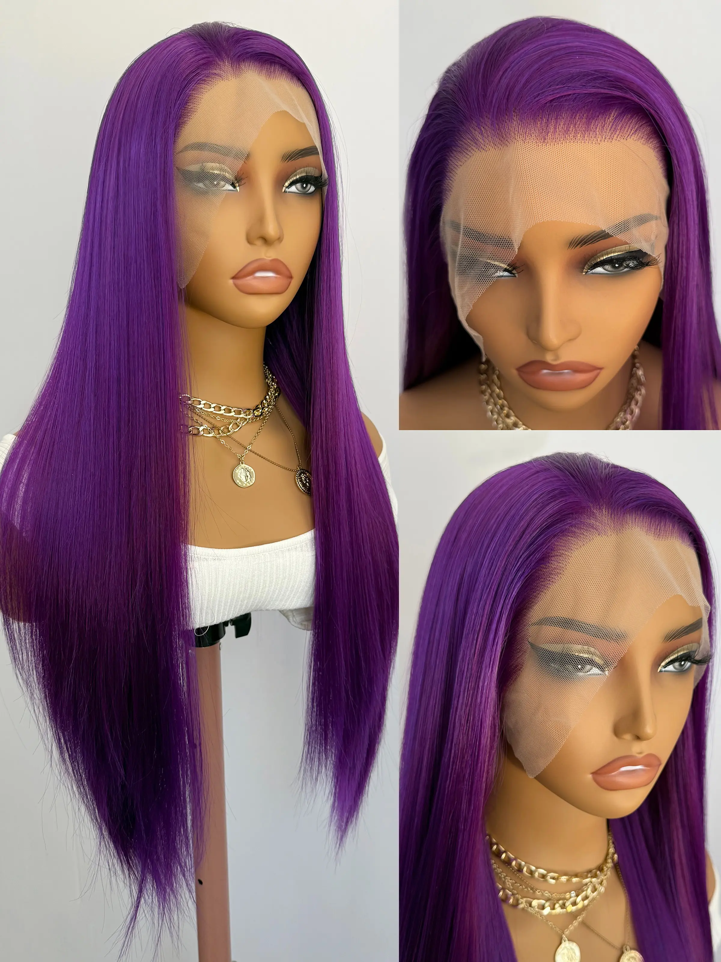 Mix Purple Lace Front Wig, Highlighted 13x4 Free Parting 26 Inch Long Silky Straight Wigs for Women, Transparent Lace Natural Hairline, No Glue Wig, Lace Glueless Wigs, Frontal Lace Wigs, Heat Resistant Fiber, Natural Looking Wigs, Lace Wear Wigs