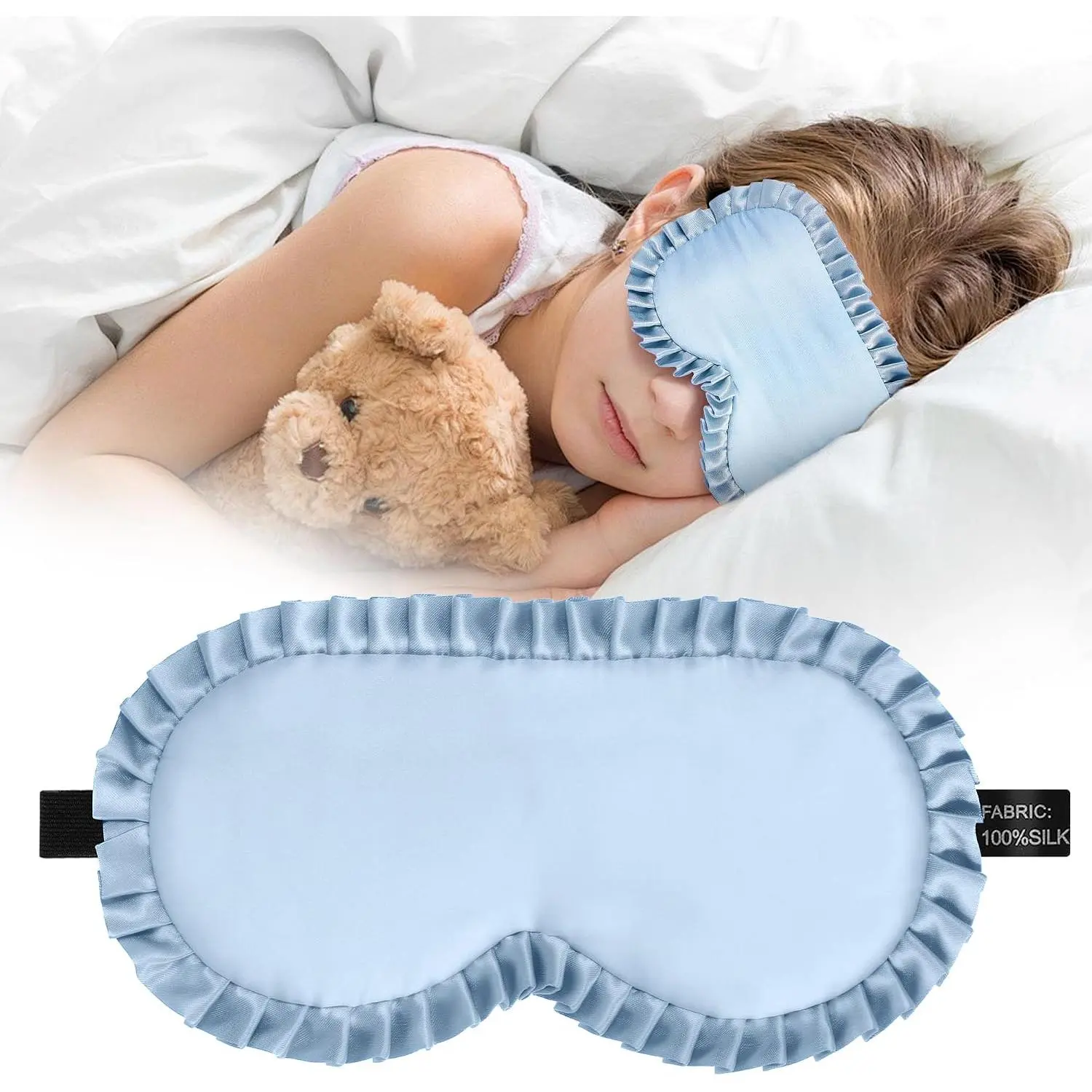 Kids Sleep Mask, 100% Real Mulberry Silk Eye Mask, Sleeping Mask for Kids with Adjustable Elastic Band, Soft & Light Blocking Eye Cover Gift for Boys Girls Teens Age 5+ (Blue)Gift.