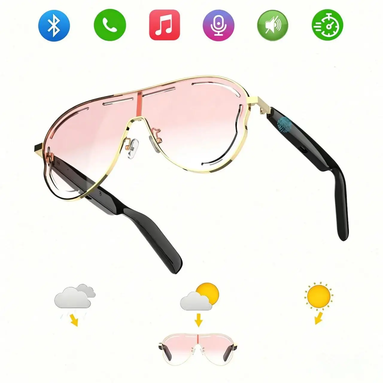 Multifunctional Smart Sunglasses, Bluetooth-compatible 5.4 Audio Glasses, Hands-Free Calls/music/navigation/gaming, Touch Control, Waterproof, Long Battery Life