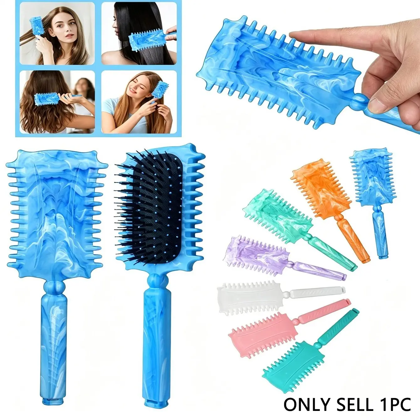 Curly Hair Brush Defining, Volume Curl Defining Brush for Effortlessly Detangling Shaping and Styling Men's Women's Curls, Waves & Coils, Curly Hair Products, Curly Hair Detangler Brush, Reduce Frizz（Comes with a cleaning comb at the bottom）