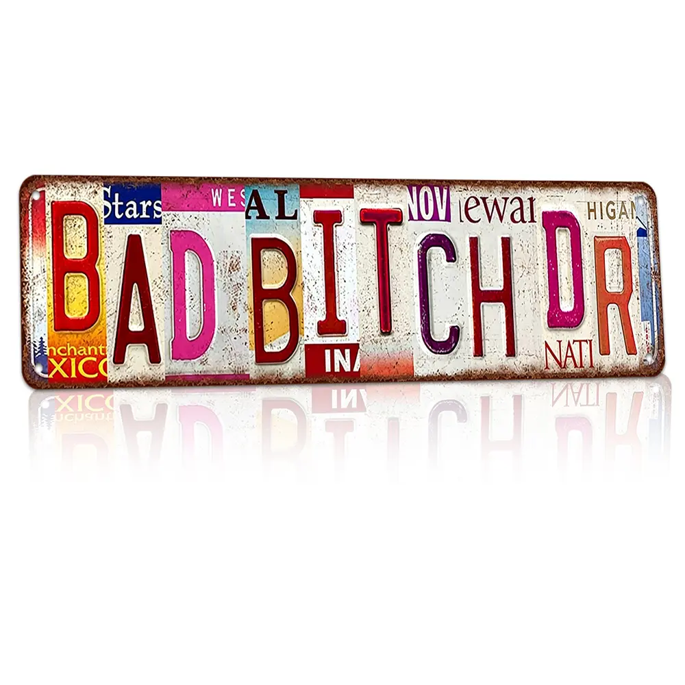Bad Bitch License Plate Style Flat Printed 16x4 Inch Weatherproof Rust-Proof Aluminum Metal Sign Multicolor Decor Design Home Wall Art, Sassy Attitude Gift For Her