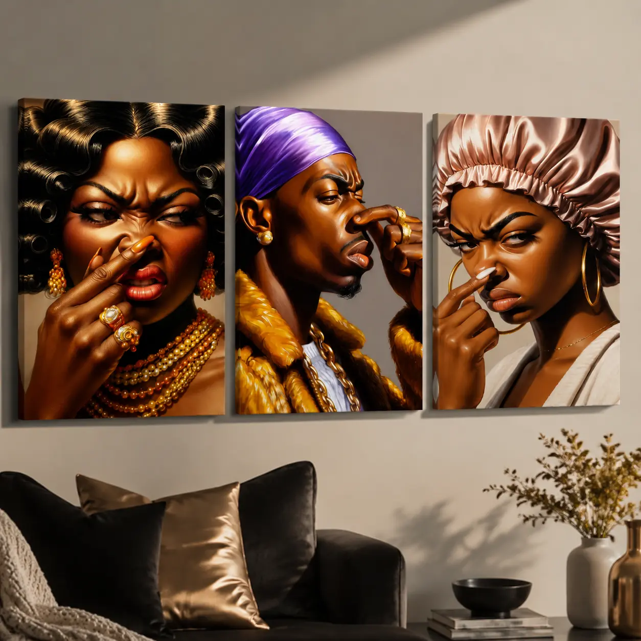 Funny Black Woman Bathroom Canvas Poster |   Cartoon Wall Art for Bathroom, Apartment & Home Decor