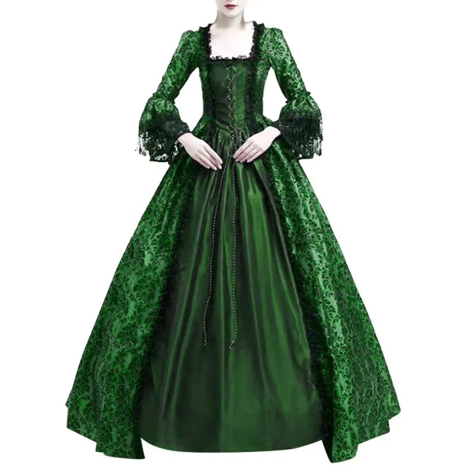 Women's Vintage Dress Medieval Victorian Court Lace Stitching Dress Gothic Long Sleeve Dress Cosplay Party Costume