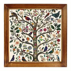 8x8 Inch Vibrant Bird & Floral Wall Pediment with Wooden Frame - Colorful Nature-Inspired Decor for Living Room, Kitchen, Bedroom, Bathroom - Ideal Mother'S Day Gift for Mom, Son, Daughter, Friend, Bird Decor