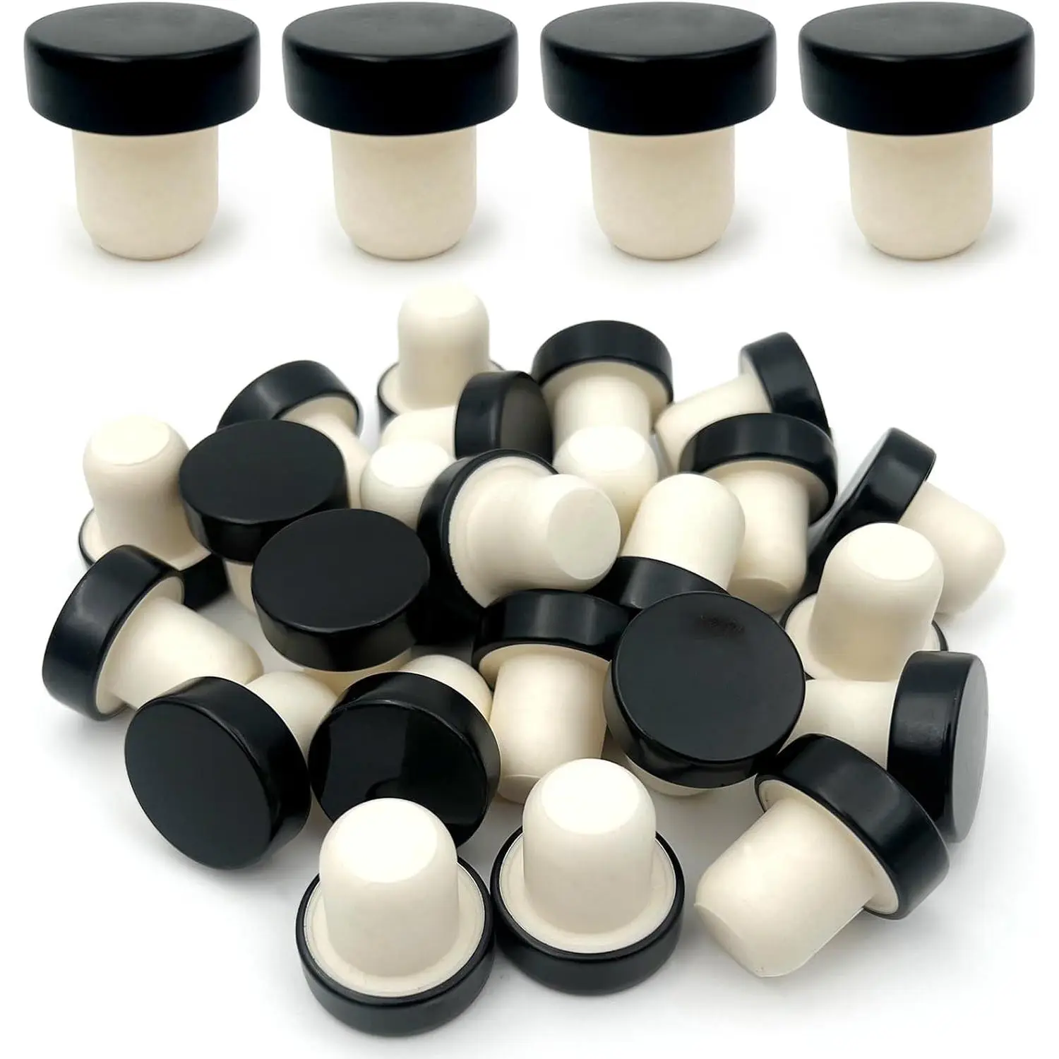 T-Shaped  Bottle Stopper Corks - Black Sealing Plugs for ,  & Champagne Bottles, DIY Craft Use, (24- Set,Black)