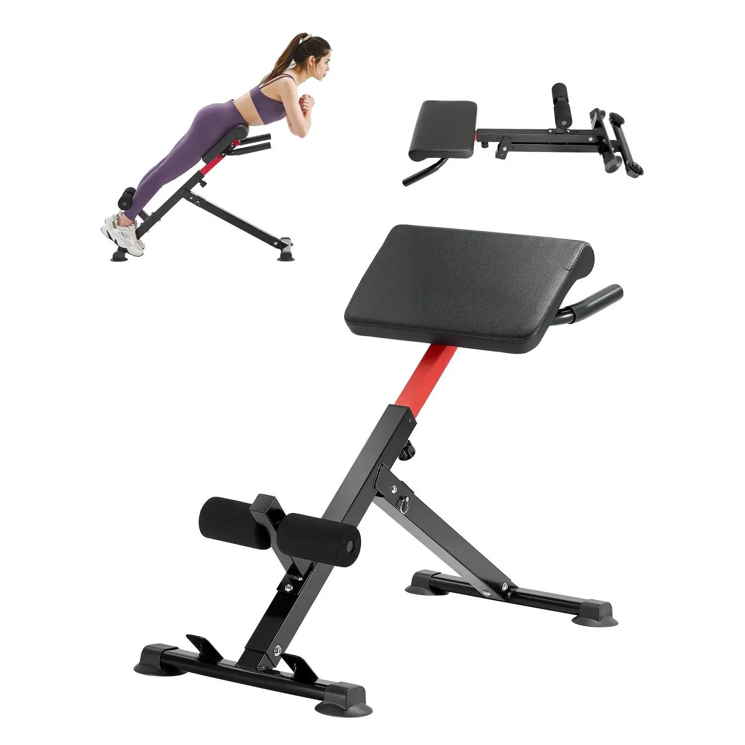 VEVOR Roman Chair Hyperextension Bench, 250 lbs Adjustable Foldable Extension Machine, Multi-Function Exercise Equipment for Glute, Hamstring, Back, and Ab Workout, Fitness Weight Bench for Home Gym