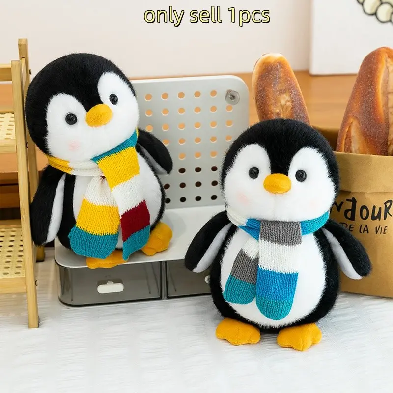 Penguin Plush Doll with Rainbow Scarf, Perfect for Desk, Bedside, Car, Christmas Decor, Cute Atmosphere Ornament, Halloween & Christmas Gift