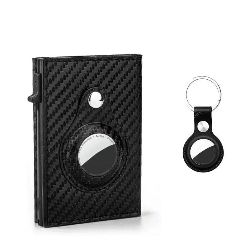 Men's Black Carbon Fiber & Genuine Leather Slim Profile Pop-Up Card Holder Wallet with Metal Money Clip, Front Pocket Design for Father's Day, Birthday Gifts, Wallets, Minimalist