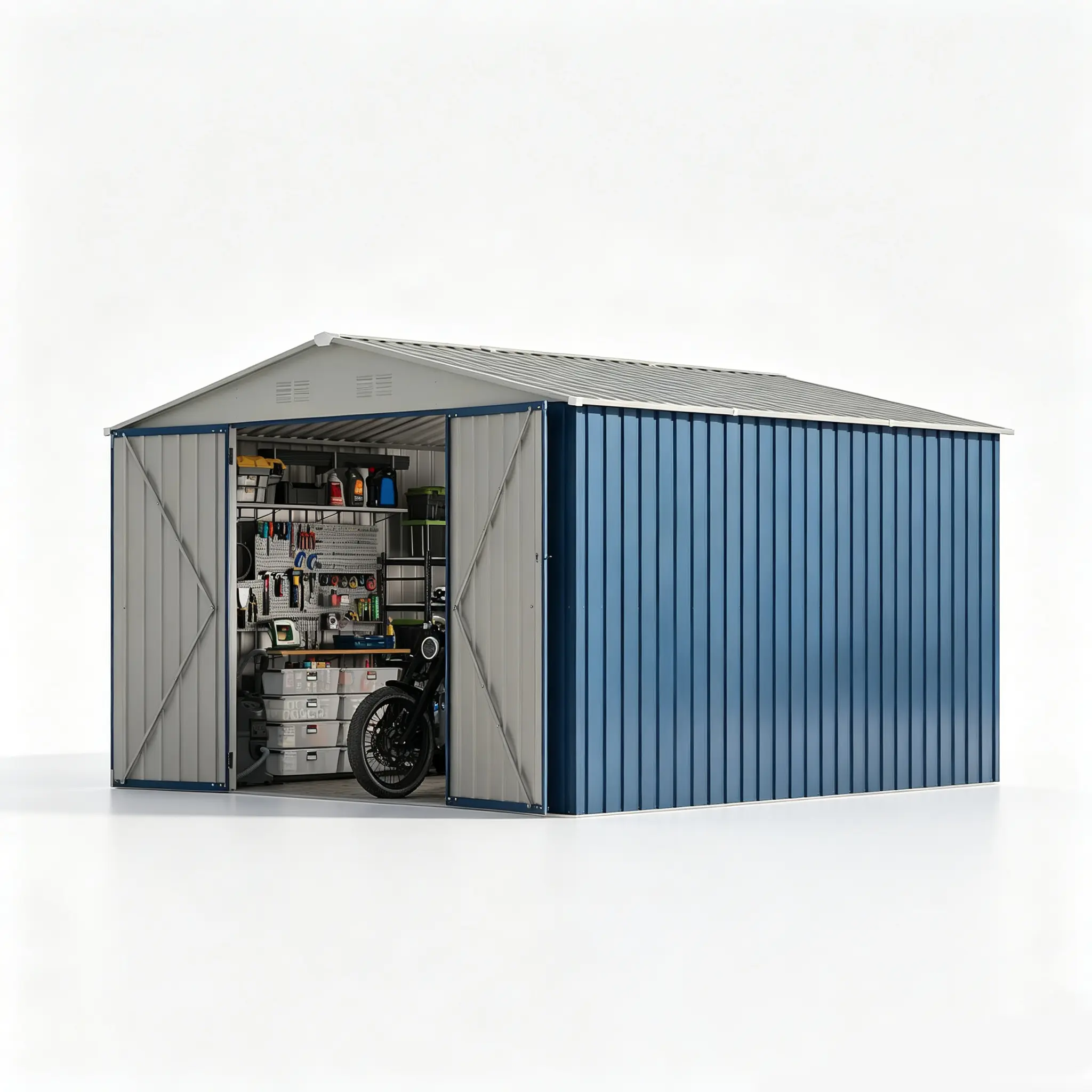 10x10 FT Outdoor Storage Shed, Large Metal Garden Shed with Lockable Door & Peak Roof, 540 Cu Ft Capacity, All-Weather Galvanized Steel Tool Shed for Backyard, Patio, Lawn