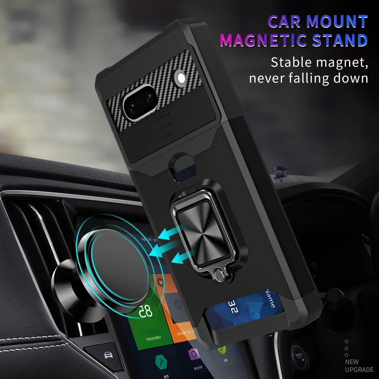 Case for Google Pixel 9A  9 Pro XL 8 7A 7 6 A Pro Slide Camera Card Holder Slot Wallet Protective With Ring Stand Cover