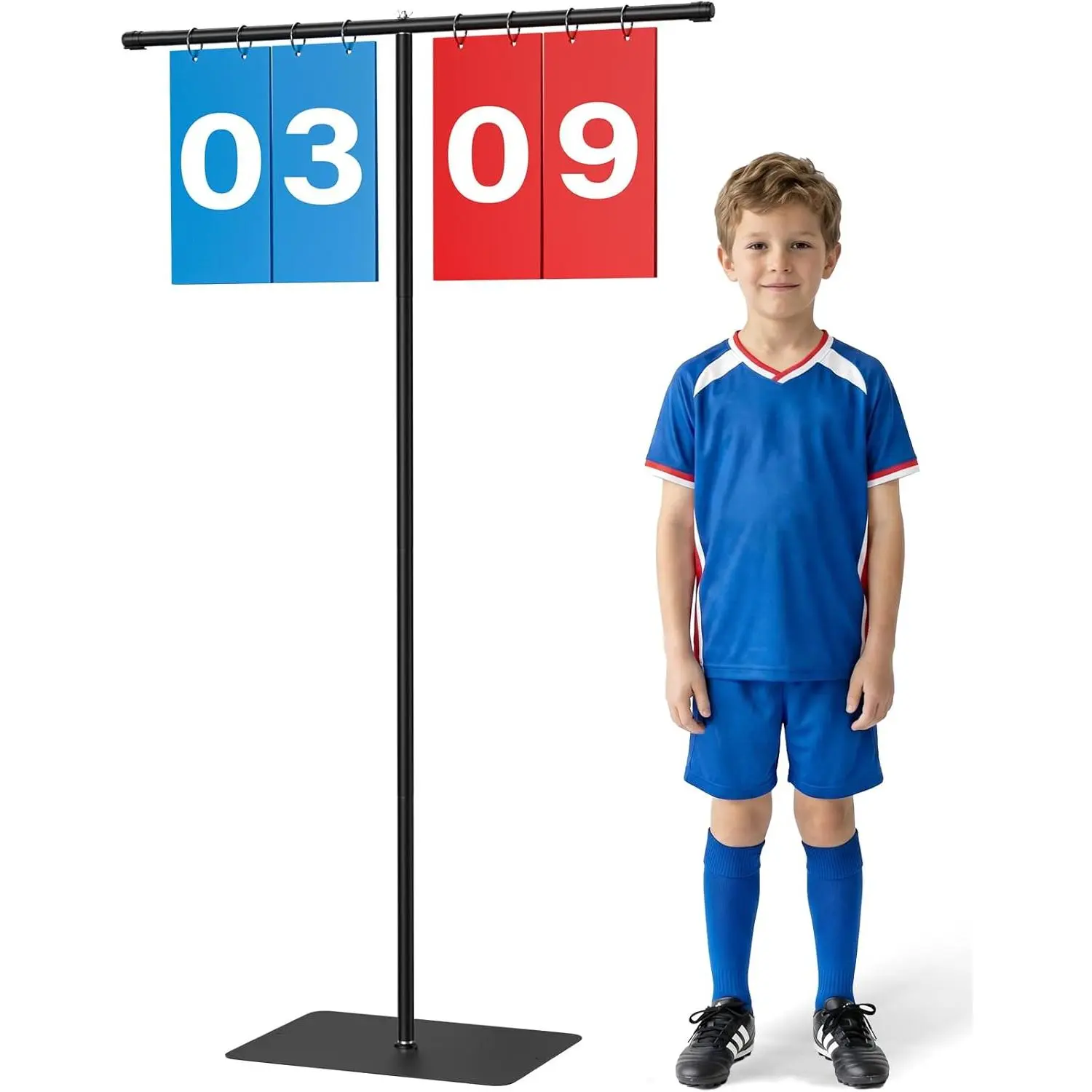 60" Extra Large Sports Flip Scoreboard with Adjustable Stand, Heavy Base, Sturdy Support, Waterproof PVC Cards, Easy-Read Score Keeper for Cornhole Games, Basketball