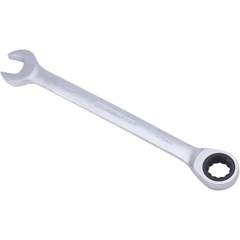 Ratcheting Combination Wrench, 21mm Box Open Ended Ratchet Combination Wrench, Metric, Chrome Vanadium Steel Construction, 1 count