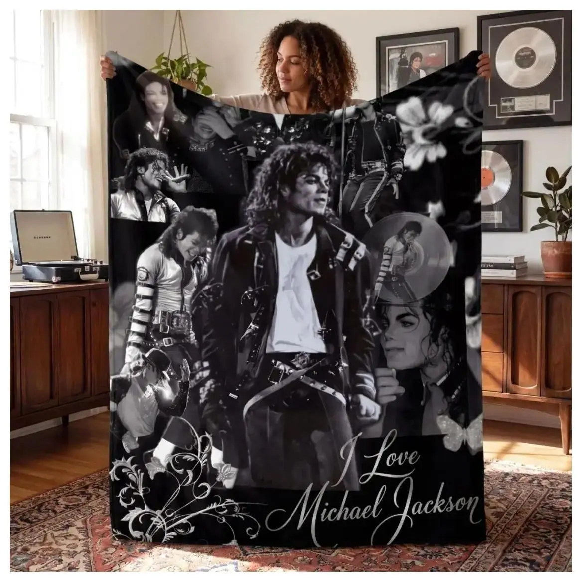 Personalized Michael Jackson King of Pop Flannel Throw Blanket, Vintage Music Legend Soft Cooling Sofa Cover Blanket, All Season Custom MJ Fan Room Decor Blanket, Ideal Birthday Halloween Holiday Gift
