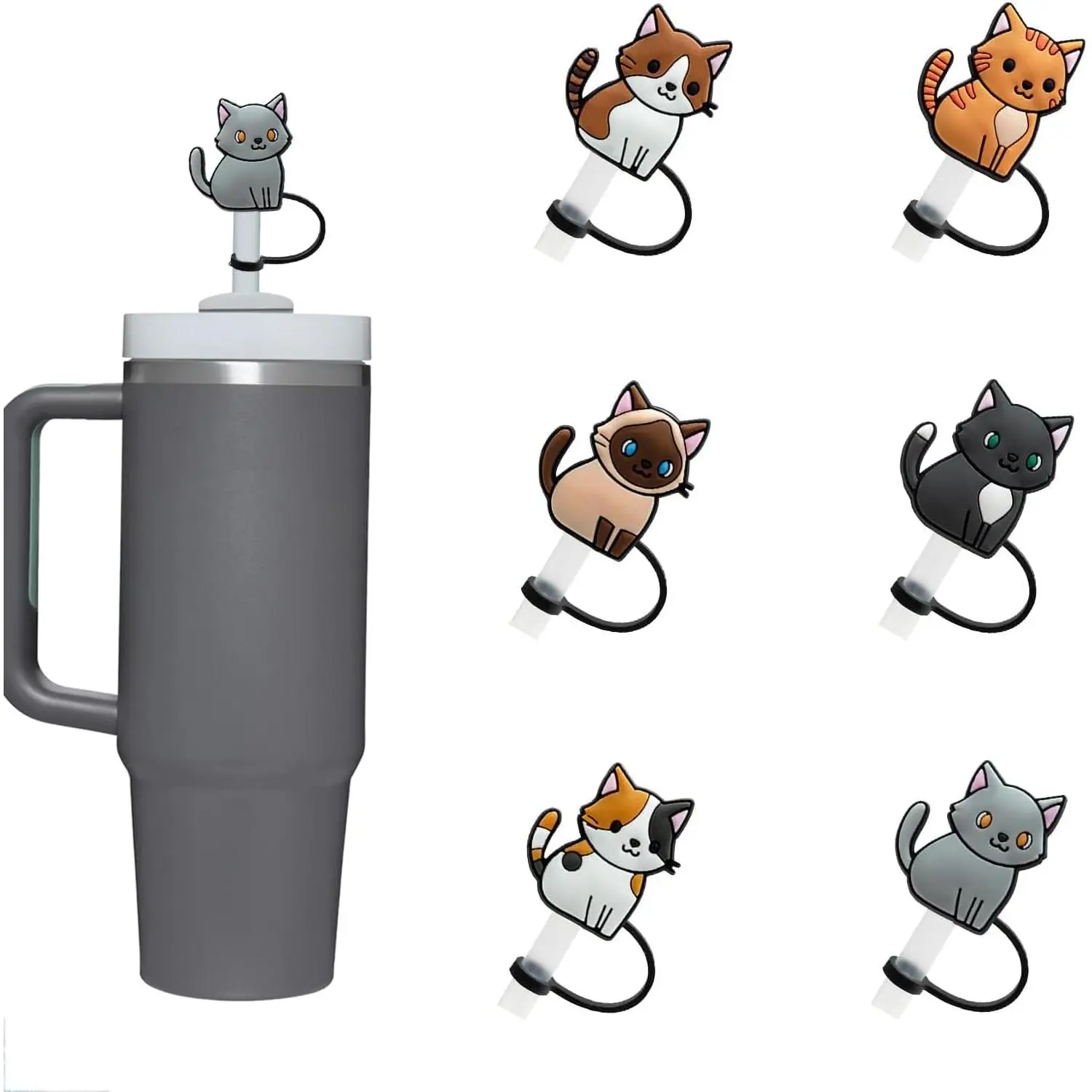 6-Piece Synthetic Straw Toppers for 40oz & 30oz Cups - Large Tips, Protector Plugs, Covers for Everyday Use, Six Pieces