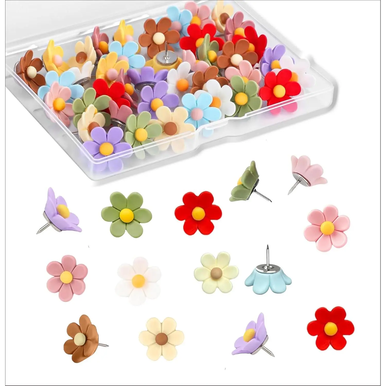50 Pcs Cute Decorative Flower Push Pins for Bulletin Board, Cork Board Thumbtacks for Classroom, Home Office