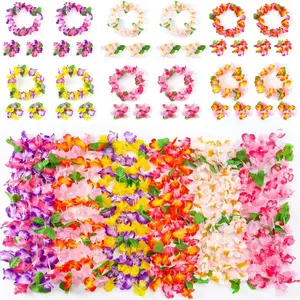 48-Piece Hawaiian Leis Set – 12 Silk Leis, 12 Headbands & 24 Wristbands, Assorted Tropical Silk Party Favors for Luau, Beach, Pool & Summer Party Decorations