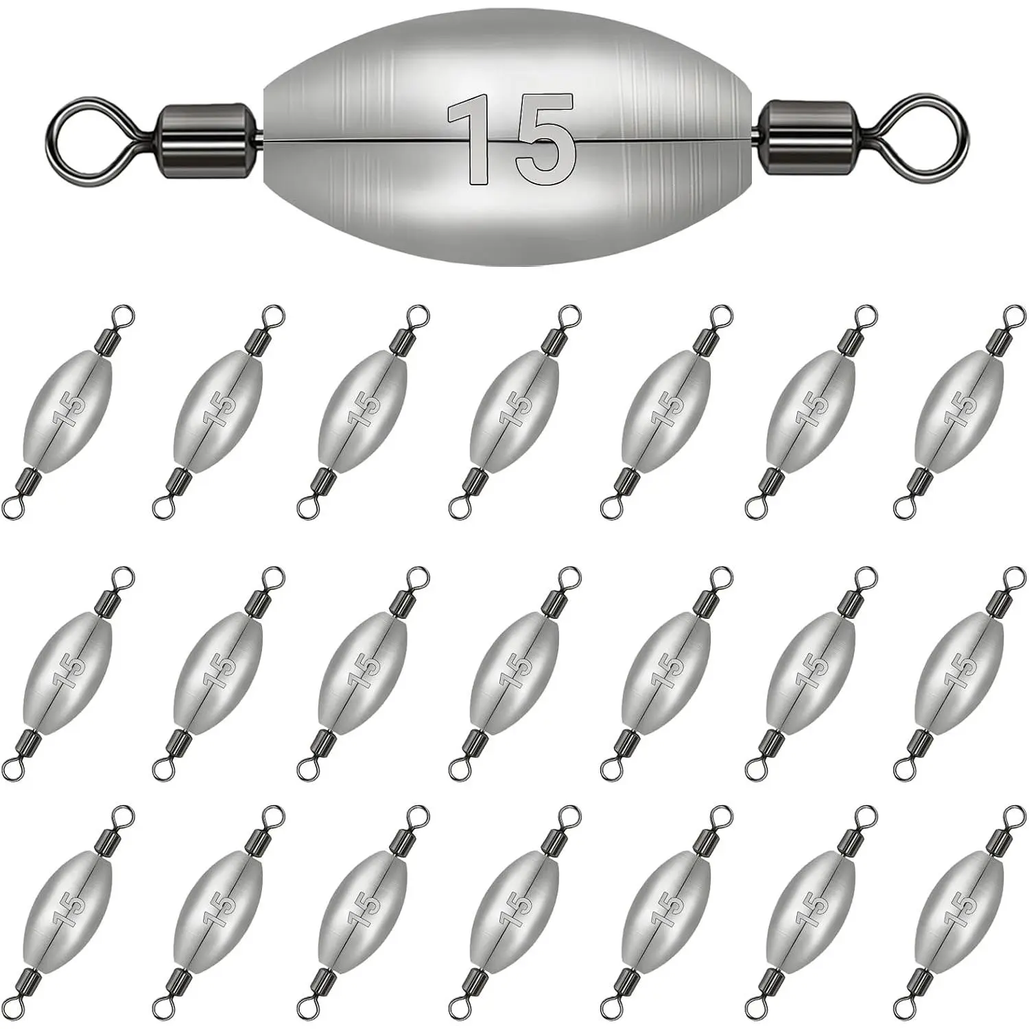 Inline Trolling Weights with Swivel, Fishing Sinkers for Catfish Bass Saltwater Freshwater, Anti-Twist Smooth Rolling Egg Sinker Design,  Sizes Fishing Weights Kit