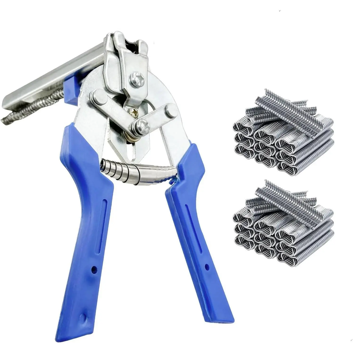 Type M Nail Ring Pliers,Multi-function Cage Clamp Hog Ring Pliers with M Clips for Fence Fastening, Upholstery Installation, Animal Cages (with 1200pcs)