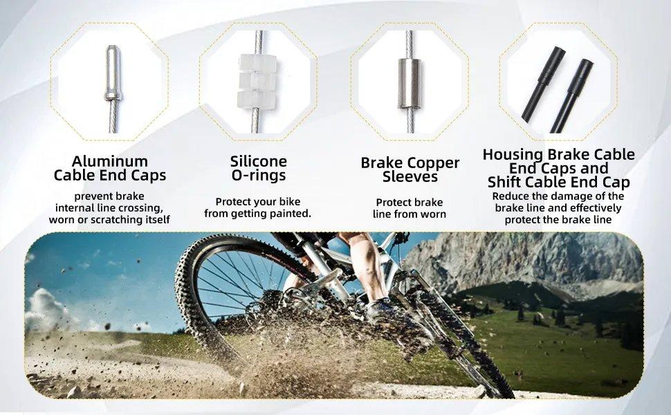 THE WELL KEPT 103Pcs Bike Brake Cable Kit with Staiess Steel Bike Cable Cutter,Brake Cable and Bike Shifter Cable Housing Set with Bike Cable End Caps,Copper Sleeves and O-Rings Kit for Mountain Road Bike