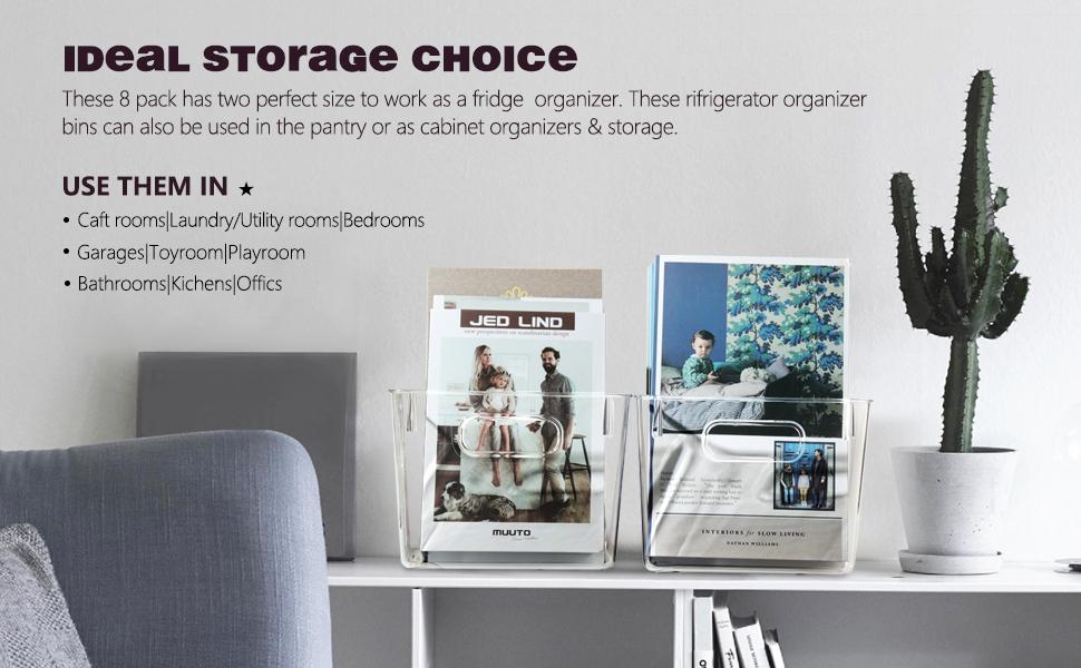 Set of 8 Clear Plastic Storage Bins, 4 Large and 4 Small Stackable Storage Containers for Pantry Organization and Kitchen Storage Bins,Home Edit and Cabinet Organizers