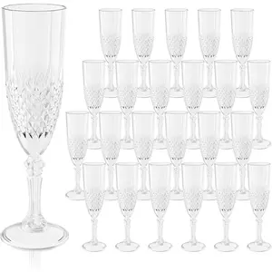 Plastic Champagne Flutes, Champagne Glasses Bulk, Reusable Unbreakable Acrylic Wine Glasses Goblets for Weddings Bachelor Parties Toasting Bridal Shower (24,Transparent)