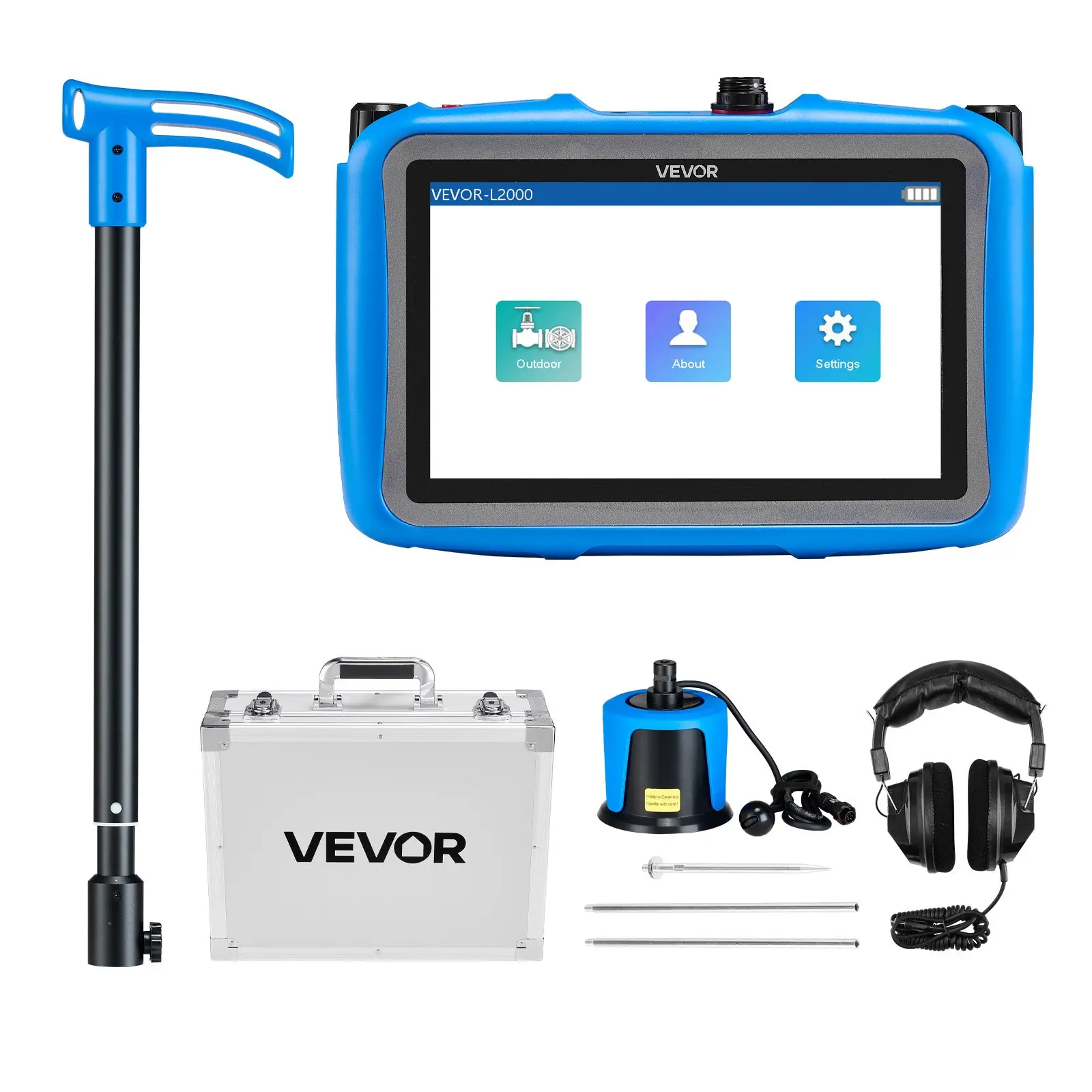 Pipe Water Leak Detector for Outdoors, 1Hz-10000Hz, 7" Touchscreen Water Leakage Detection Locator for 16.4FT (5m) Underground Plumbing - with Medium Sensor, 3 Listening Rods, Headphone Case