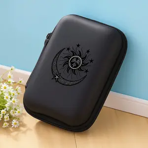 Sun, moon, and stars patterns are essential for office travel! EVA material earphone/data cable/charger storage box, compact design with mesh pockets, easy to organize charging cables
