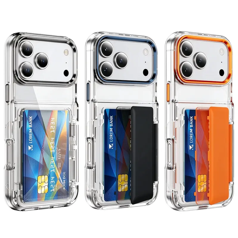 3-in-1 Transparent Card Holder Kickstand Phone Case for iPhone 18 Pro Max 17 Pro Max 16 15 14 13 12 Series, Samsung Galaxy S26 S25 S24 S23 S22 Ultra Plus, TPU Shockproof Protective Cover,Phone Case for iPhone 18 Pro Max