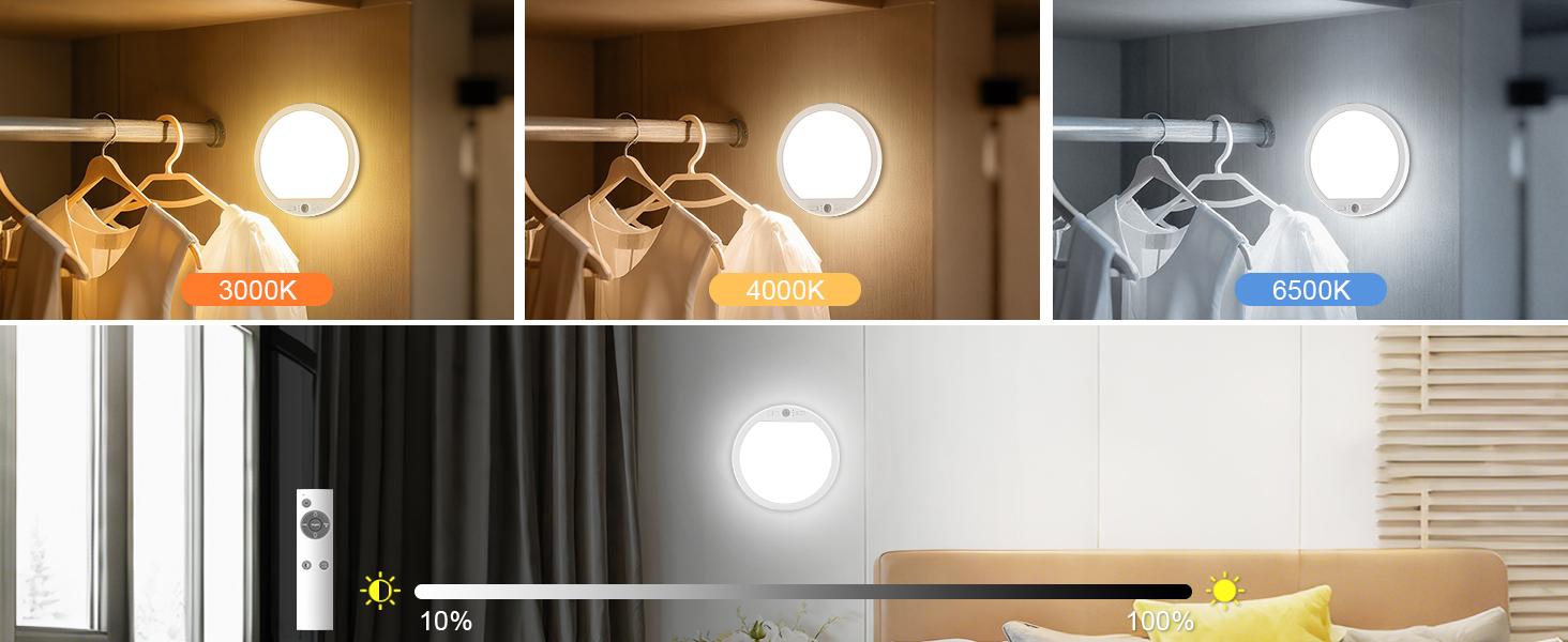 Rechargeable Motion Sensor Ceiling Light with Remote, 3000K 4000K 6500K Magnetic No Wiring LED Ceiling Light Battery Powered for Shower Stairs Hallway Porch Pantry Garage Patio Shed