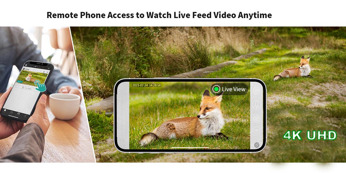 [4K Live]4G LTE Cellular Trail Camera with Forever Solar Powered, Motion Activation 0.2 Second Trigger Time, Unlimited Data Plan Built-in SIM Card(subscription required)