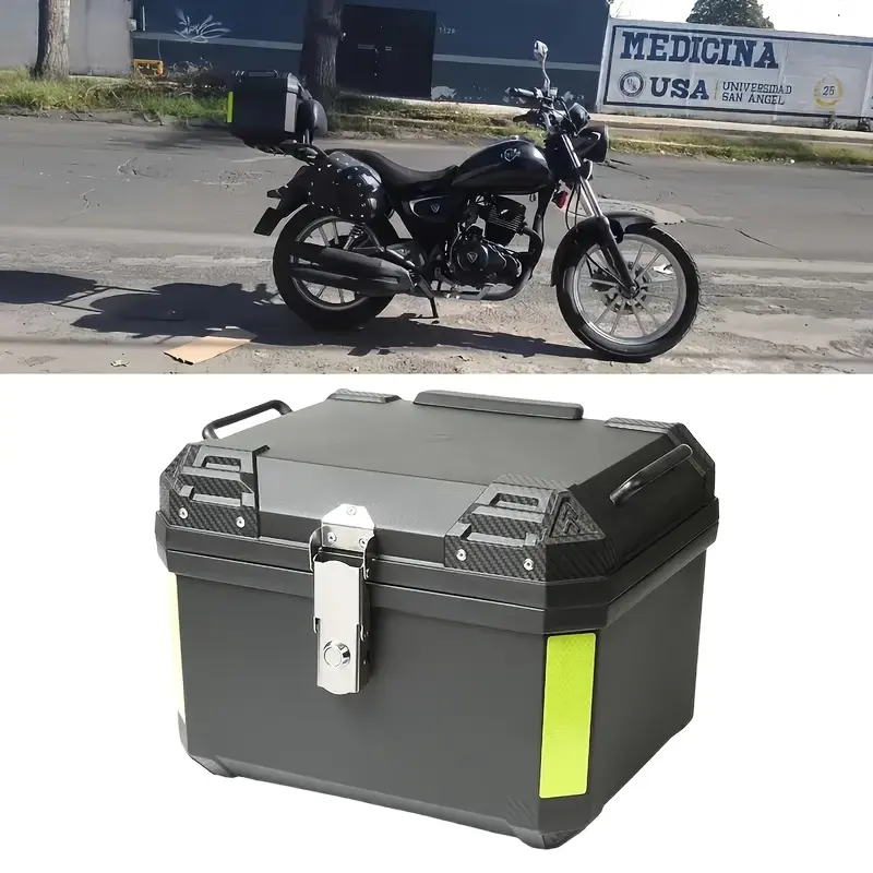 1 piece of JCJX black motorcycle tailcase with 45-liter ABS helmet and equipment top box, universal motorcycle luggage box, adjustable strap, large capacity, rear part | Heavy-duty motorcycle helmet storage box