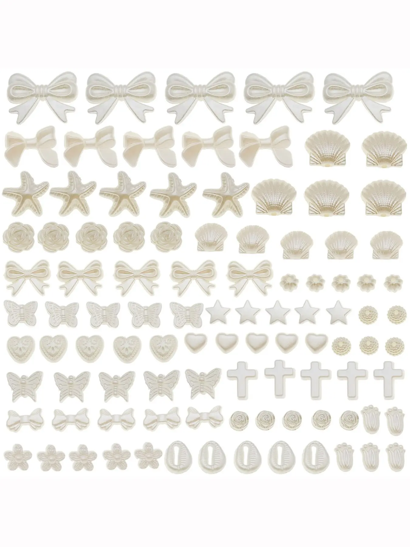 100pcs Mixed ABS Imitation Pearl Beige Bow Flower Spacing Bead String Pendants Set For Making Fashion Charms Bracelet Necklace DIY Accessories Components