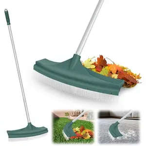 Artificial Turf Rake, Curved Grass Rake with 4-Section Adjustable Steel Handle from 30" to 53", Hand Telescopic Brush, for Artificial Turf, Patios, Carpets,  Hairs and Garden Lawn Clean