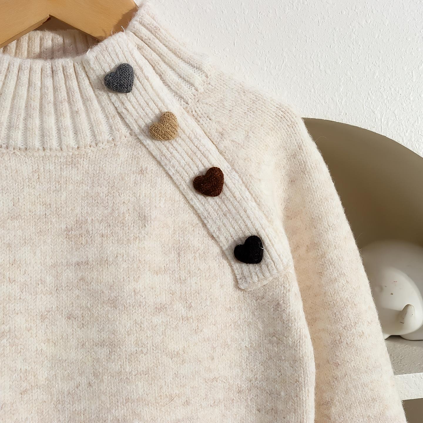 Girls' Cozy Knit Sweater - Long Sleeve Crew Neck, Geometric Pattern, Button Detail, Casual Pullover for Fall/Winter, Light Gray, Perfect for Casual Attire, Sweater Dress for Girls(Gift)11