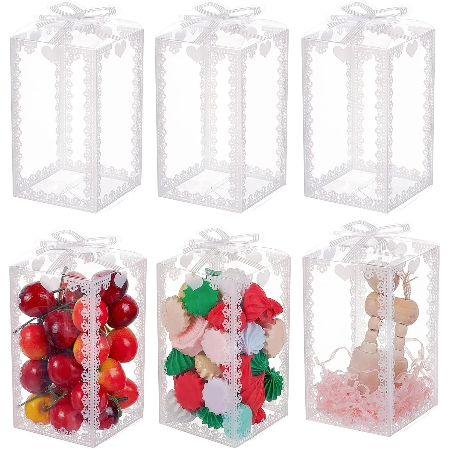 24 count Clear Plastic  Box with Bowknot 4.5x2.5x2.5 Transparent PVC Favor Boxes Packing Box for Holiday, Wedding Party Favors, Mother's Day Festival  Packaging
