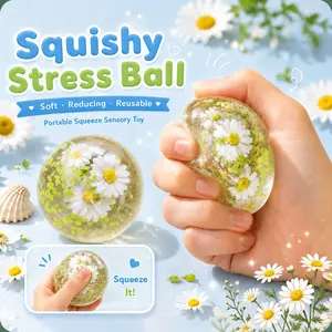 Squishy Stress Balls, soft reducing Ball, Daisy, Reusable, Portable Squeeze Sand Glutinous Squishy Fidgets Sensory Fidgety Toy, for Kid Boys Girls Teens Adult Women Men Kindergarten Birthday Christmas New Year