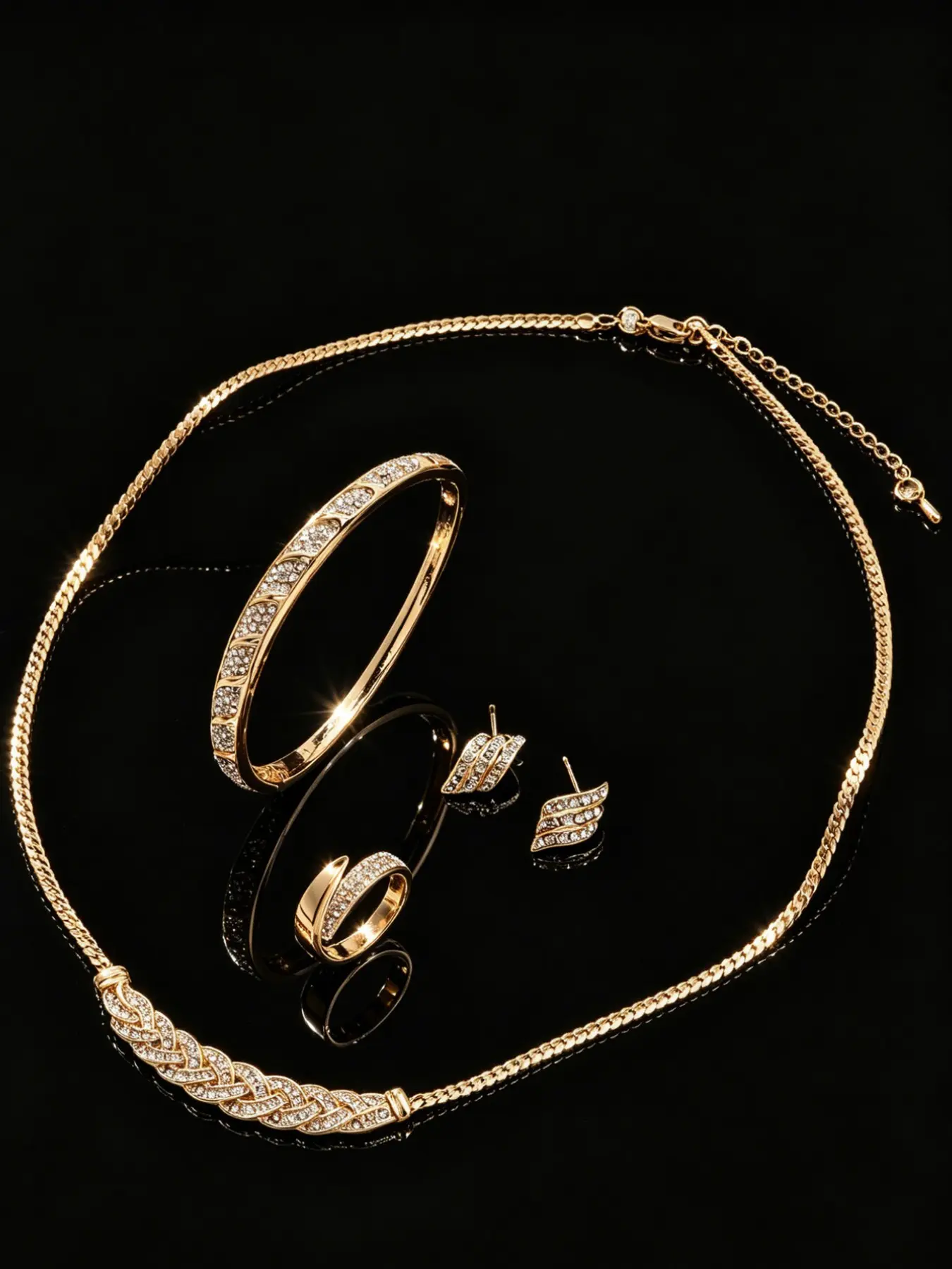 Luxurious Dubai Style 4-Piece Jewelry Set, Zircon Necklace Bracelet Earrings Ring, Perfect for Wedding Eid Gift for Women, Matching Jewellery Gift Set