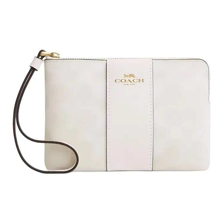 COACH Classic Stripe Leatherette Clutch Bag for Women, Regular Size, White