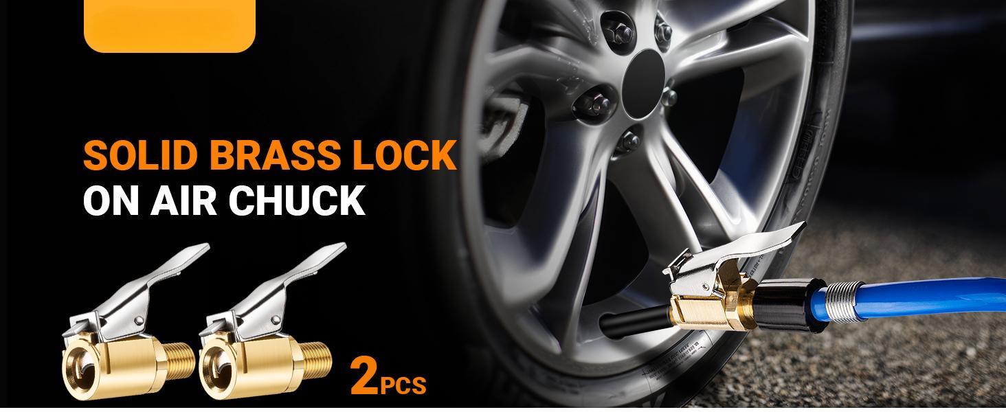 1/2 Pcs Brass Locking Tire Air Chuck, Tire Inflator Hose Adapter for Twist On Connection Convert to Lock On, No Air Leakage Air Compressor Pump Clip On Tire Chucks, Tire Nozzle with Tire Valve Thread