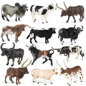 Oenux Farm Animals Bullfighting Buffalo Zebu Cattle Calf Bull OX Poultry Action Figures Collection Solid Pvc Model Toy Kids Gift