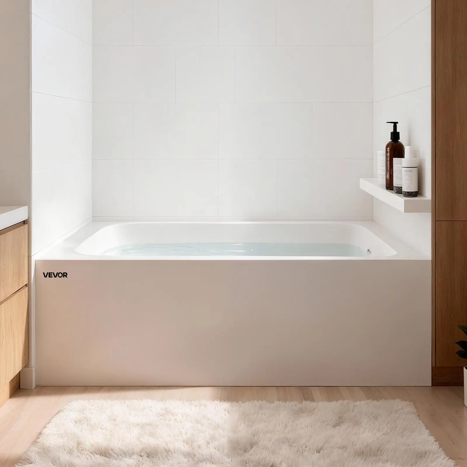 【DealsForYouDays】VEVOR Alcove Bathtub, 54" x 30" Contemporary Alcove Acrylic Bathtub, Soaking Bath Tub with Right Hand Drain and Overflow Hole, Large Rectangular Deep Soak Tub for Bathroom with Integral Flange, White