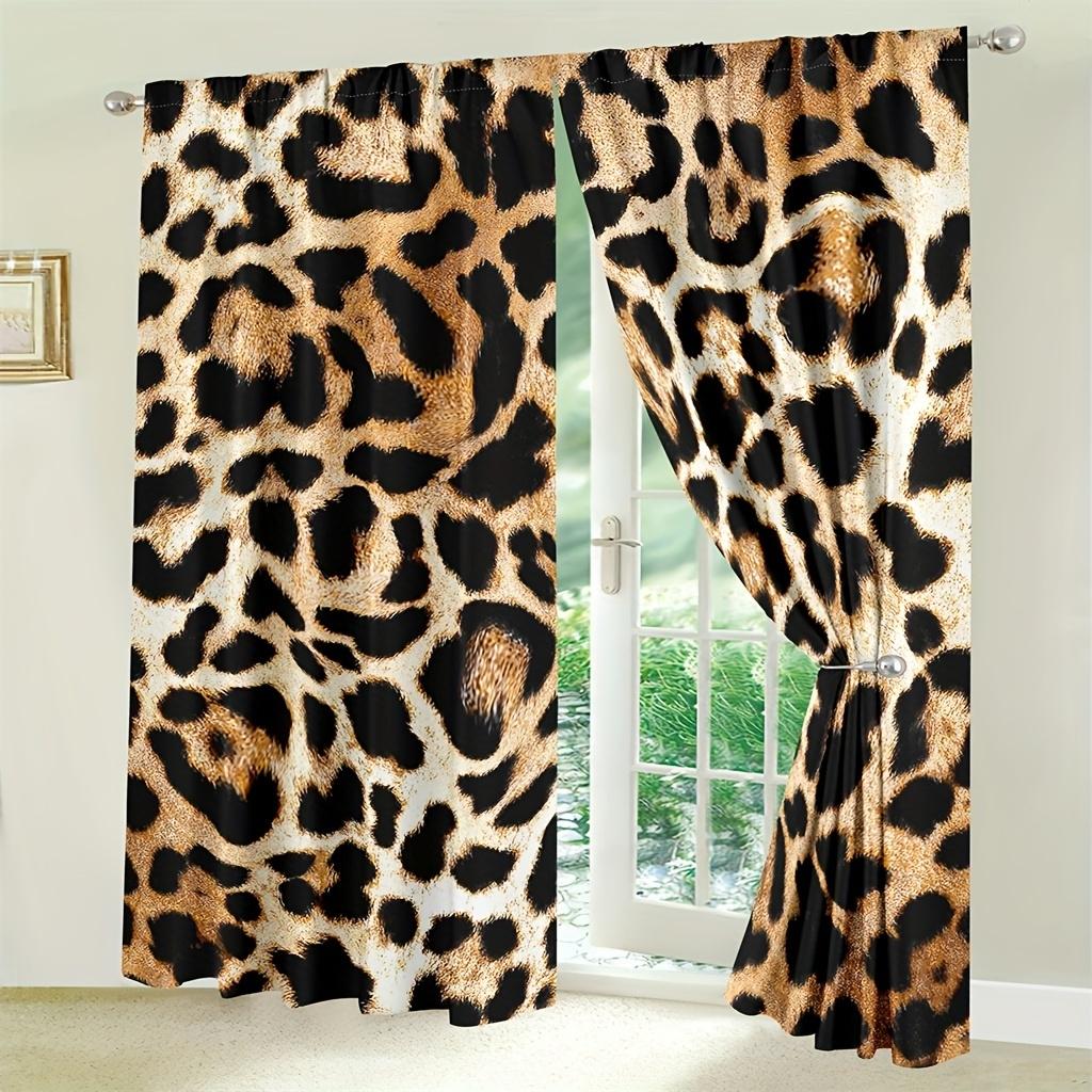 Leopard Print Curtain, 2 Counts Decorative Window Curtain, Washable Rod Pocket Drapes, Home Decoration Curtain for Home Bedroom & Living Room Decor