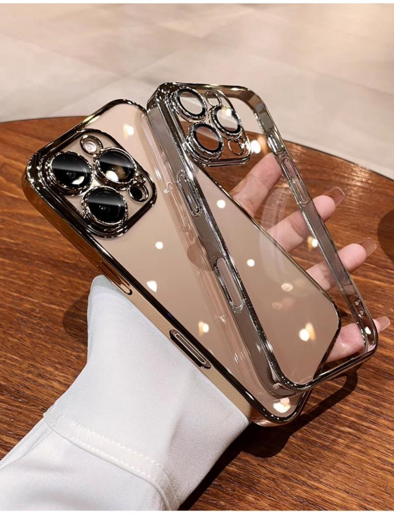 Suitable for iPhone 17/16/15/14/13/12/11 Phone Case Electroplated PC Transparent  Full Coverage Lens Shockproof Protective Cover, Dropresistant Case, Shockproof Cover, Sleek Design, Clear Phone Shell