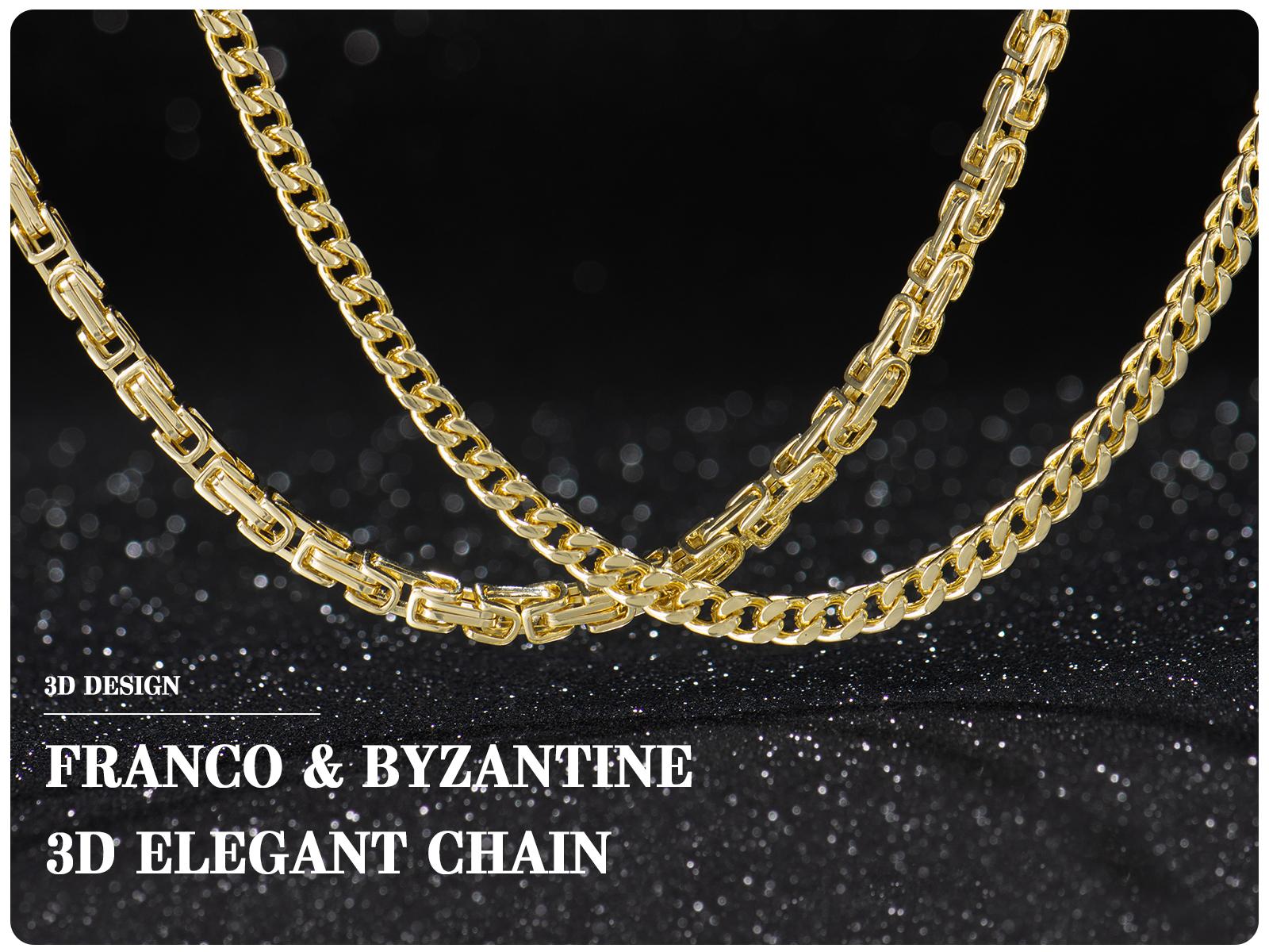 14K Gold Plated Franco & Byzantine Necklace and Bracelet Set, 5.5mm 24 Inch, Gold Plated Jewelry, Trendy Gold Plated Chain Necklace, Affordabl Necklace, Gold Plated Gifts for Fashion Lovers
