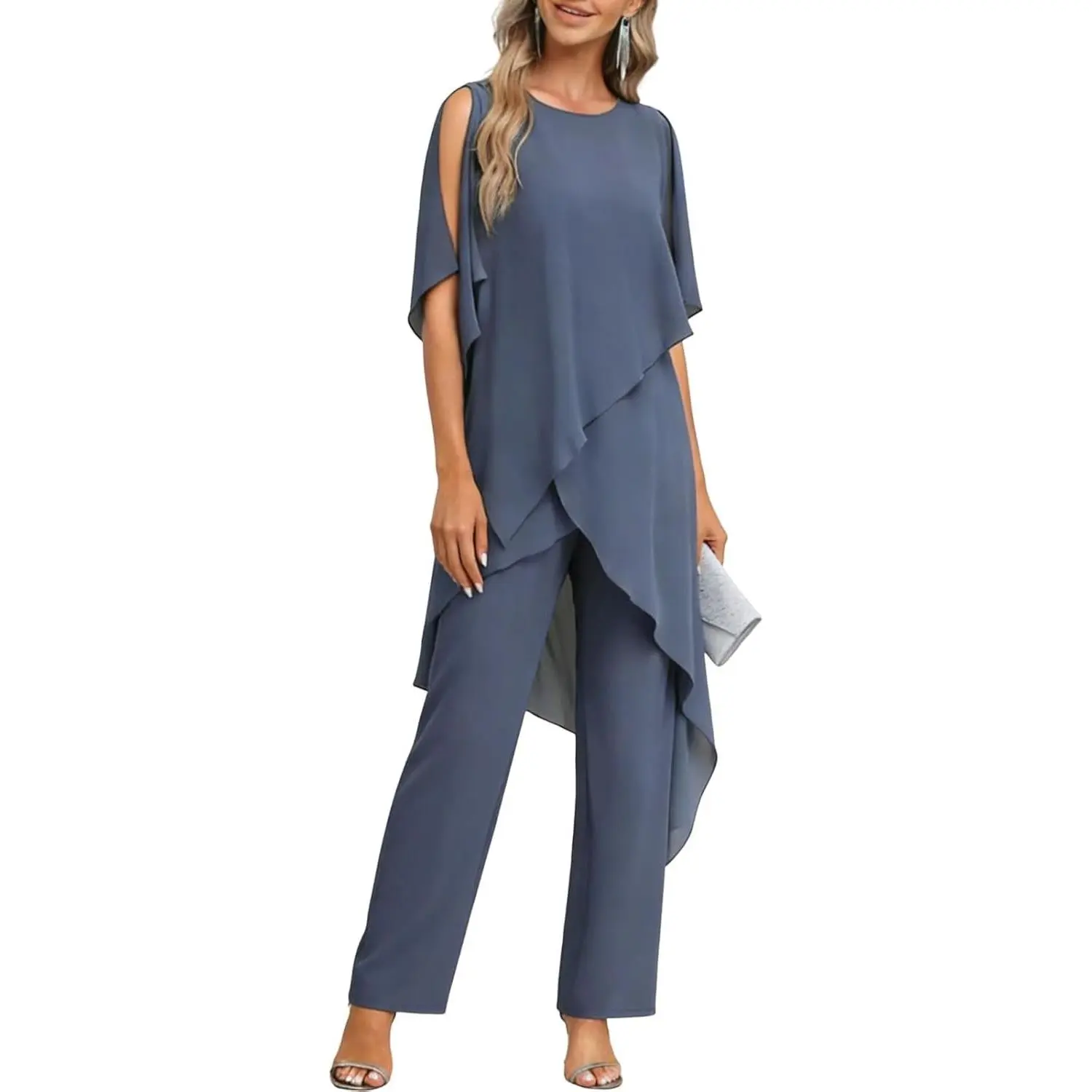Chiffon Mother of The Bride Pants Suit for Women 2 Pieces Dressy Grandmother Pantsuits Formal Evening Outfits