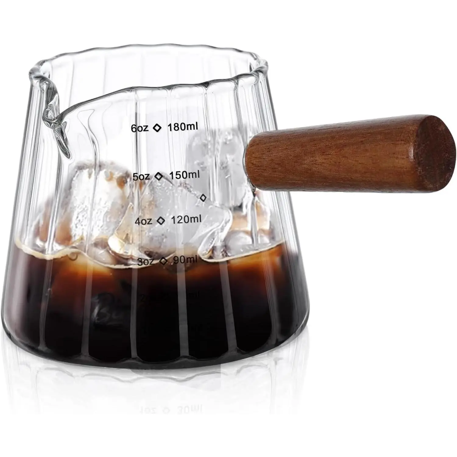 6oz Glass Espresso Cups with Spout, Espresso Accessories, Espresso Shot Glass with V-Shaped Mouth, Ribbed Milk Frothing Pitcher (Clear)
